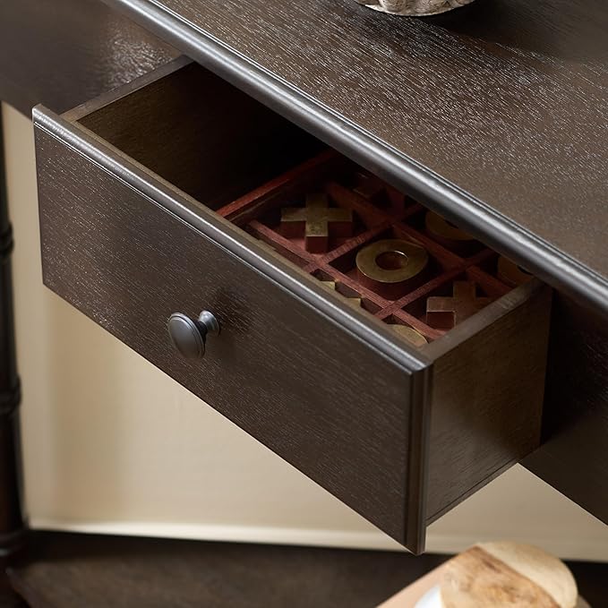 SAFAVIEH Home Collection – Gomez Dark Chocolate Corner Table, 1-Drawer Space-Saving Triangle Accent Table, Classic Turned-Leg Design (AMH5709F)