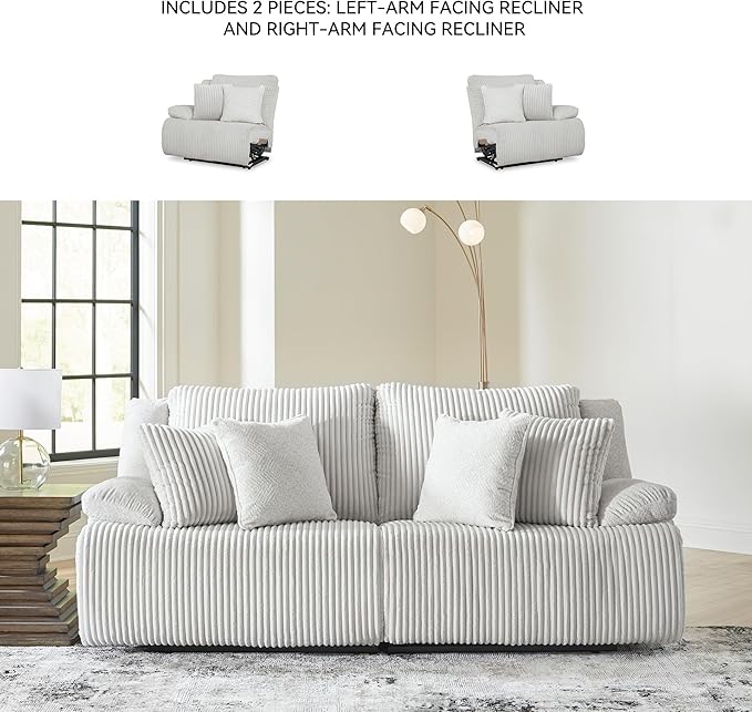Signature Design by Ashley Top Tier Coastal 2-Piece Reclining Sectional Loveseat with 4 Accent Pillows, Light Gray