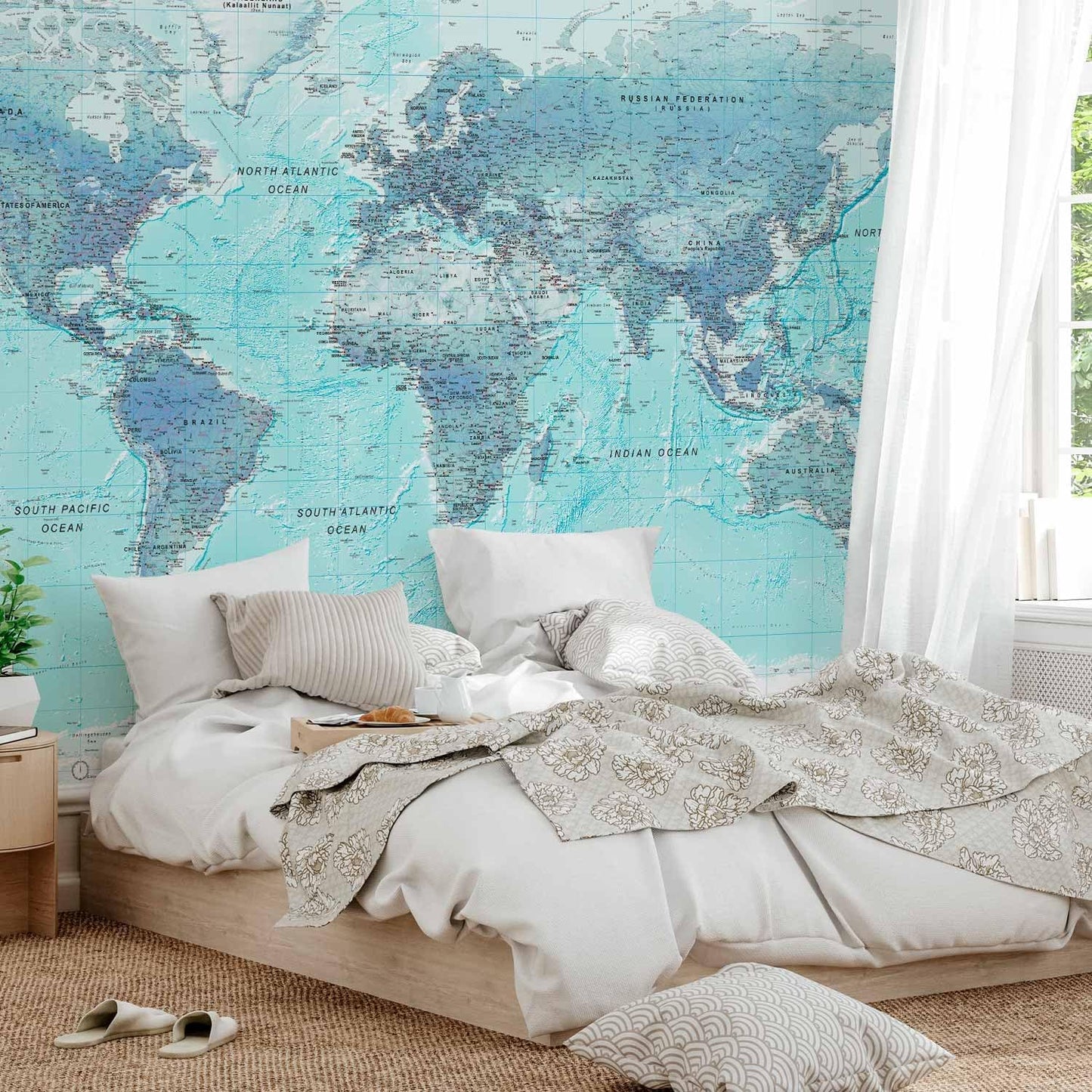 artgeist Premium Wall Mural World Map 138x101 in - XXL Non-Woven Wallpaper Fleece Wall Decor Photo Print Picture Image Design Home Map of The World k-A-0091-a-b