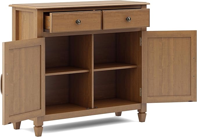 SIMPLIHOME Connaught 40-inch Wide Solid Wood Storage Cabinet in Light Golden Brown for Entryway, Living Room, Organizer for Hats, Gloves, Shoes, Keys, Slim Design, Traditional Style