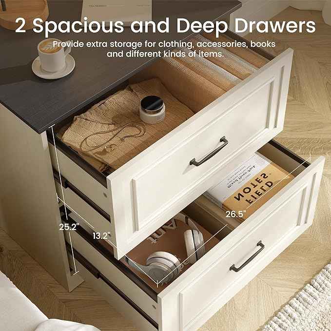 FEZIBO Farmhouse File Cabinet, 30" Lateral Filing Cabinet with 2 Drawers and Hanging Rods, Storage Wood Cabinet for Home Office, Living Room, Bedroom, Pure White