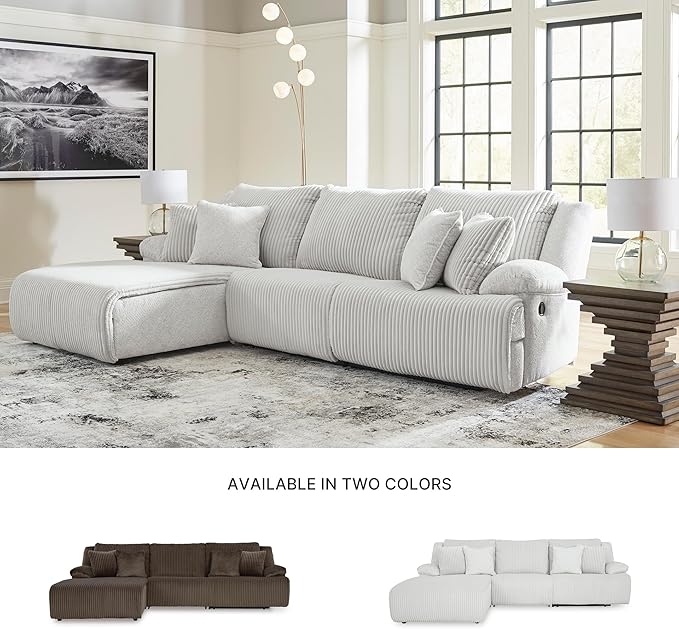 Signature Design by Ashley Top Tier Casual Manual Reclining Left-Arm Facing 3-Piece Sectional Sofa Chaise with 4 Accent Pillows, Light Gray