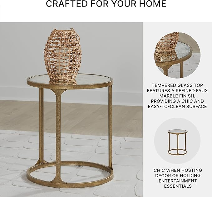 Signature Design by Ashley Korajane Transitional Metal End Table with Tempered Glass Top, Metallic