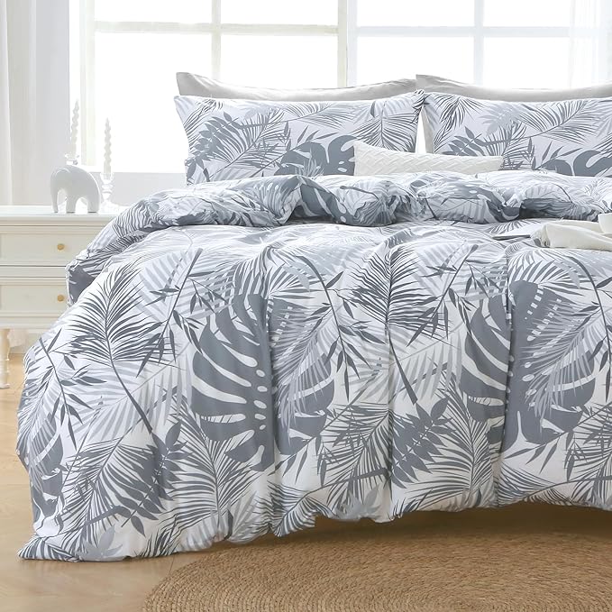 MUXHOMO Black&Grey Bed in a Bag Queen 7 Pieces, Queen Comforter Set Reversible Botanical Flowers Design, Ultra Soft & Breathable Bedding Sets with Comforter, Sheets, Pillowcases & Shams