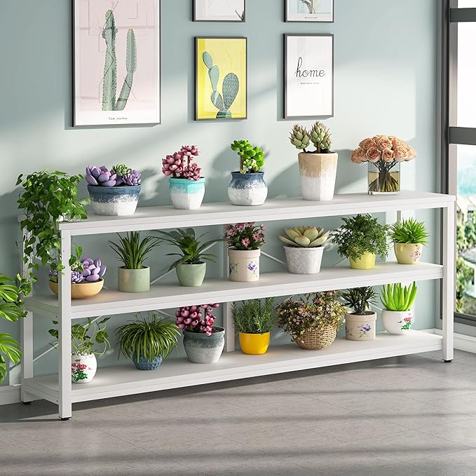Tribesigns 71" Sofa Tables,Extra Long Couch Table, Narrow Long Console Table, Entryway Table,Sofa Table with 3 Tiers Storage Shelves (White)