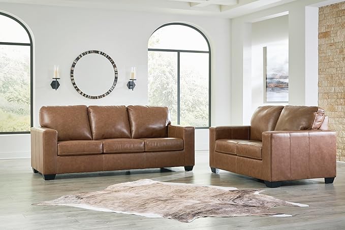 Signature Design by Ashley Bolsena Contemporary Leather Match Sofa, Dark Brown