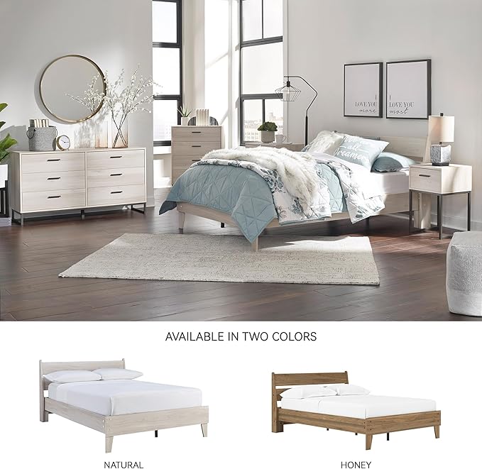 Signature Design by Ashley Socalle Casual Full Panel Platform Bed, Foundation or Box Spring Not Needed, Light Brown