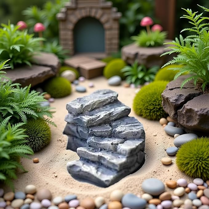 Curved Stone Steps Miniature Fairy Garden Accessories,Miniature Pond Lawn Garden Ornament Figurines, Micro Landscape Ornaments for Gardens DIY Kit Statues，Gardens Sculptures and Statues