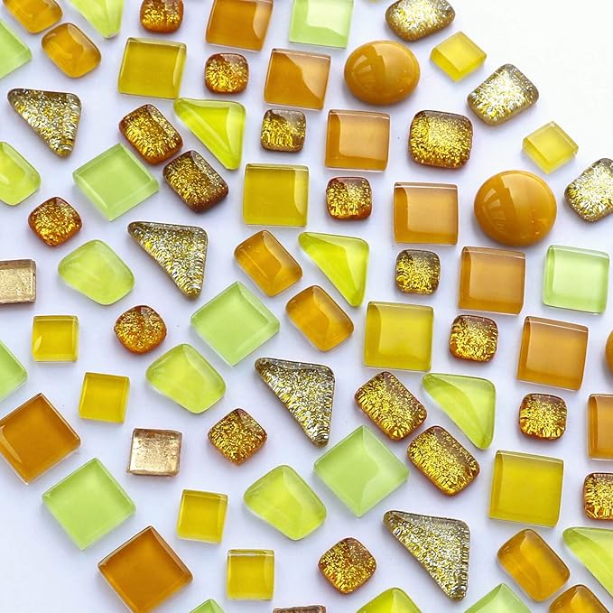 LITMIND 1.1LB Yellow Mixed Irregular Crystal Glass Mosaic Tiles for Crafts - Perfect for Mosaic Art Projects, Puzzles, and Home Décor