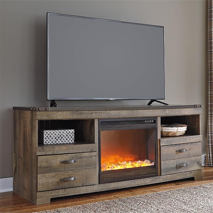 Signature Design by Ashley Entertainment Accessories Urban 63" TV Stand with Electric Fireplace for TVs up to 72", Dark Brown