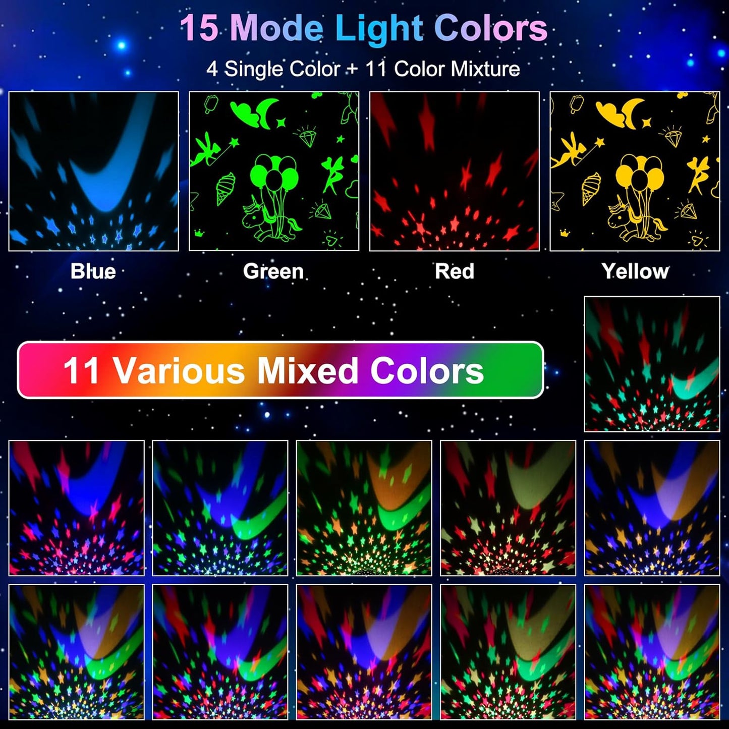 Star Projector Night Light for Kids,Baby Night Lights with Unicorn and Star Theme,360 Degree Rotation,15 Mode Color Changing,Birthday Gift Toys