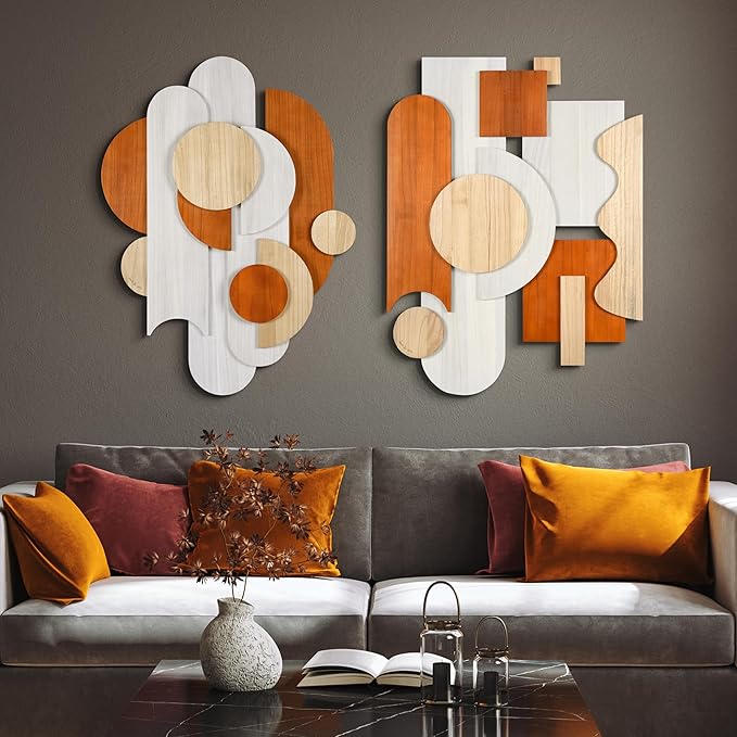 Empire Art Direct Cinnamon Dreamscape I & II Hand Made & Hand Finished Dimensional Solid Wood Abstracts