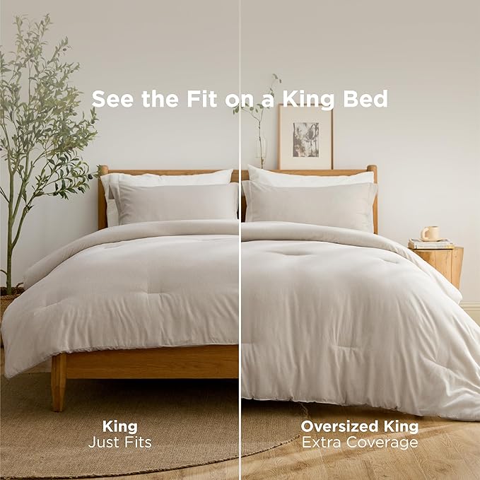 Bedsure Oversized King Comforter Set - Beige Soft Bedding for All Seasons, Cationic Dyed Bed Set, 3 Pieces, 1 Oversized King Size Comforter (120"x98") and 2 Pillow Shams (20"x36"+2")