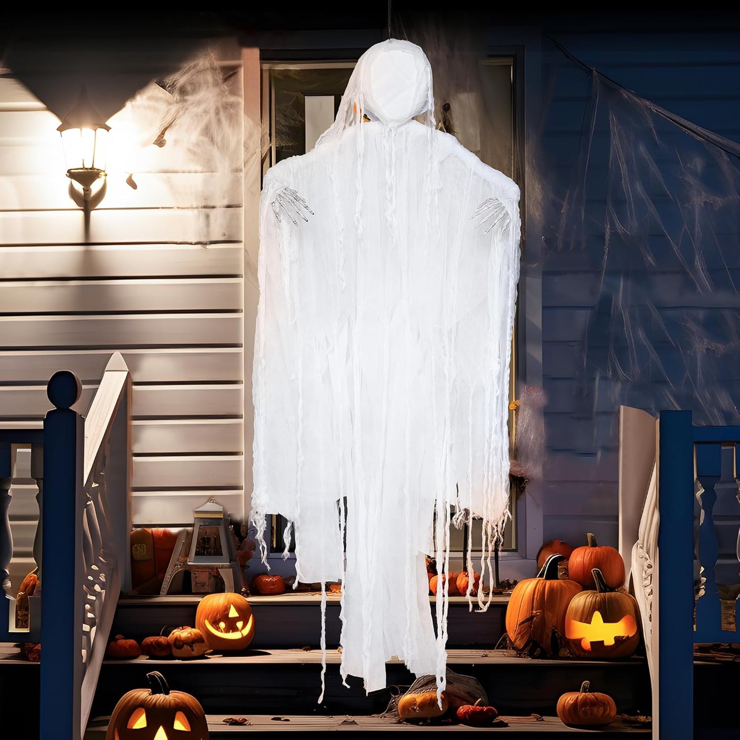 JOYIN 63” Halloween Hanging Ghost Decorations Outdoor, White Faceless Grim Reaper in White Horror Robe for Halloween Tree Yard Party Outside Hanging Decorations Party Supplies