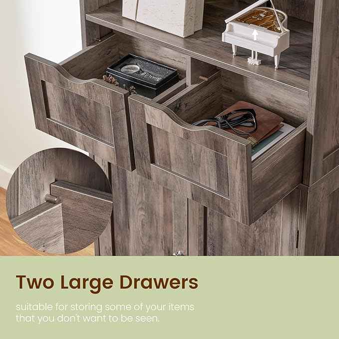 Iwell Tall Storage Cabinet with 2 Drawers & Adjustable Shelf, Bathroom Cabinet with Doors, Kitchen Pantry Storage Cabinets, Cupboard for Living Room, Dining Room, Entryway, Rustic Gray