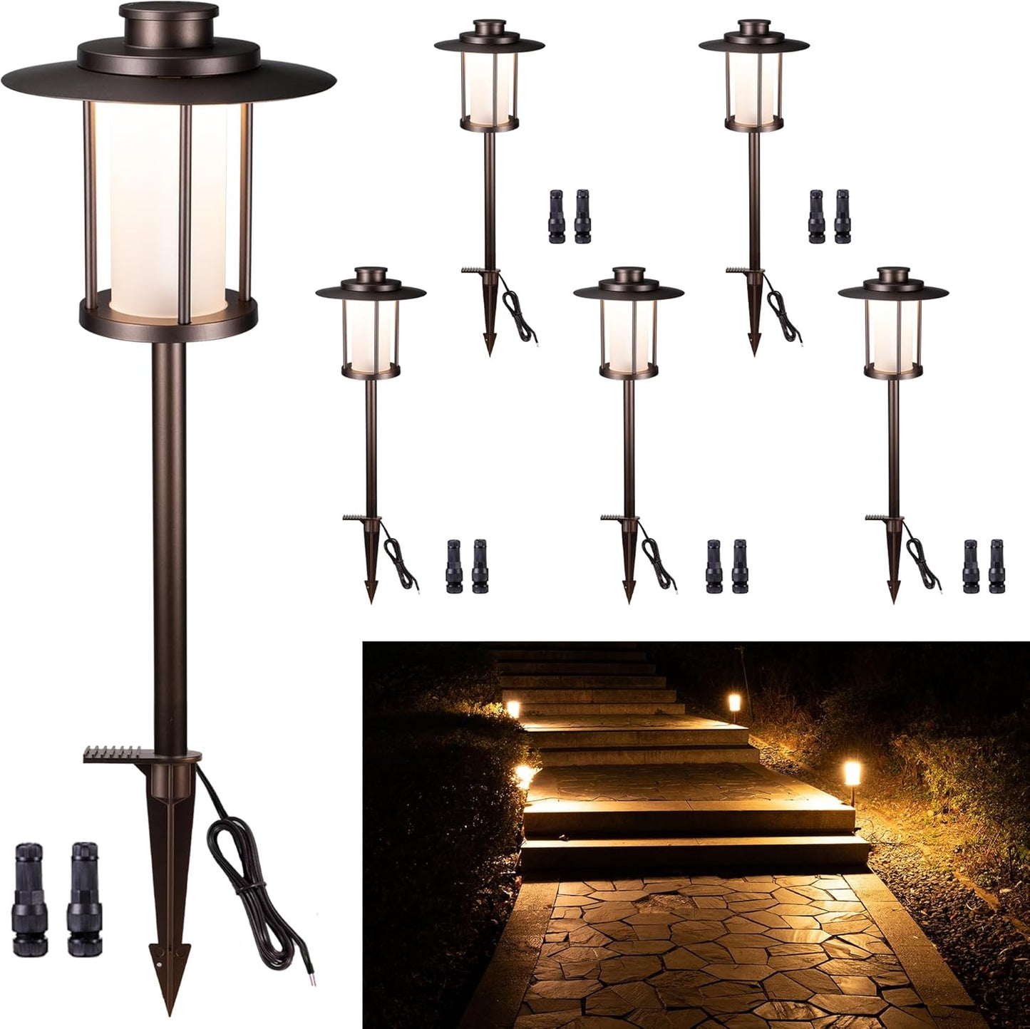 Outdoor Low Voltage Pathway Light, 12V Warm & Cool White Switchable Path Lights LED, IP65 Waterproof Landscaping Pathlight, Walk Side Lighting 5W ORB Aluminum for Backyard Lawn (6 Pack)