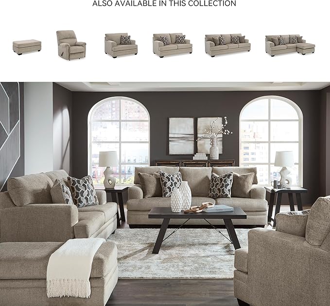 Signature Design by Ashley Stonemeade Casual Sofa with 4 Toss Pillows, Light Brown