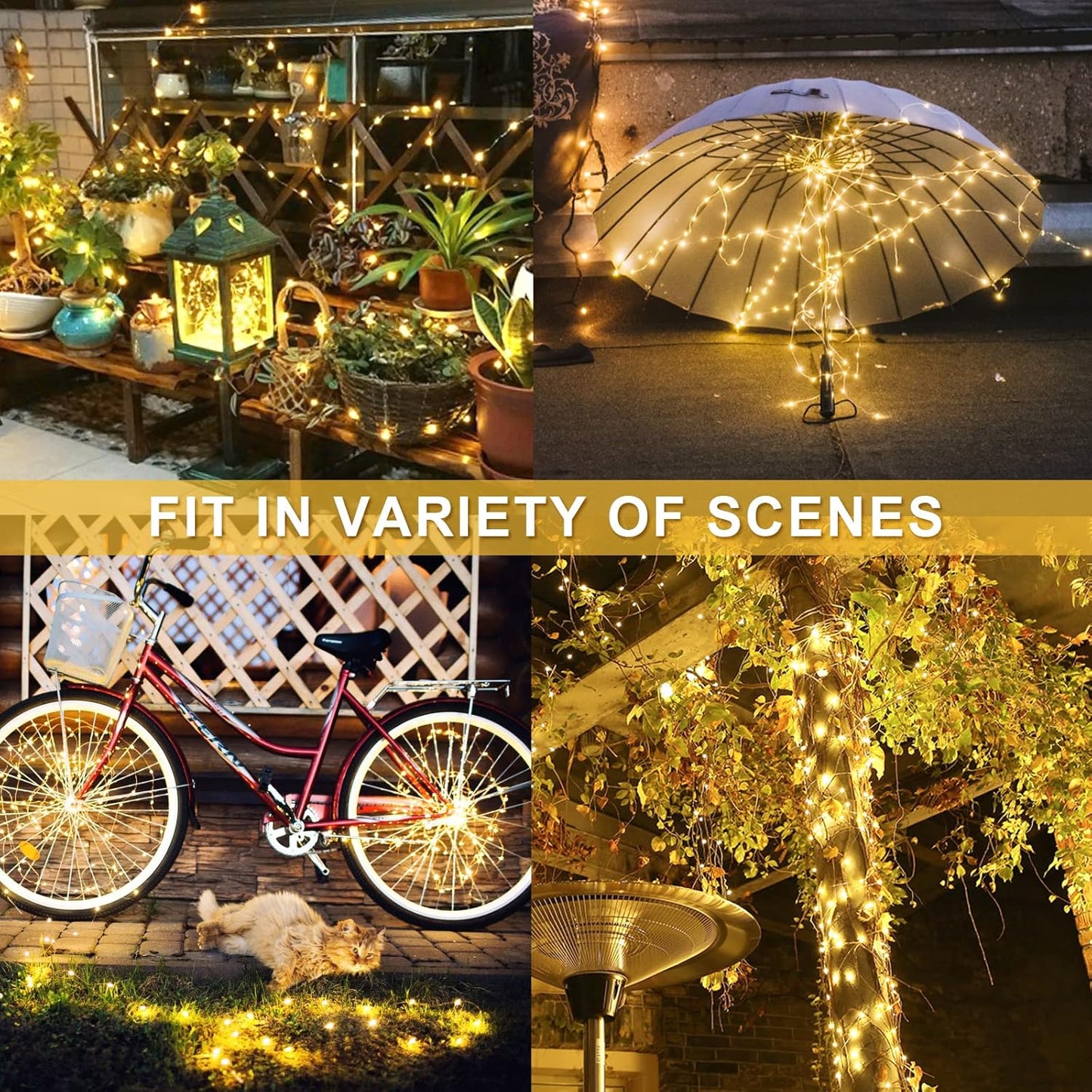 JMEXSUSS 2 Pack Solar String Lights Outdoor Waterproof, Each 33FT 100 LED Warm White Christmas Lights, Waterproof 8 Modes Copper Wire Solar Fairy Light for Outside Patio Tree Yard Garden Decorations