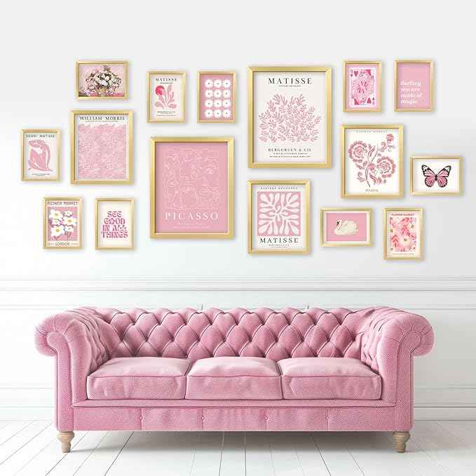 16 PCS Pink Wall Art Decor, Matisse Gallery Wall Prints for Bedroom, Light Pink Posters for Room Aesthetic, Collage Kit Pictures for Living Room, Teen Girls Dorm Home Artwork