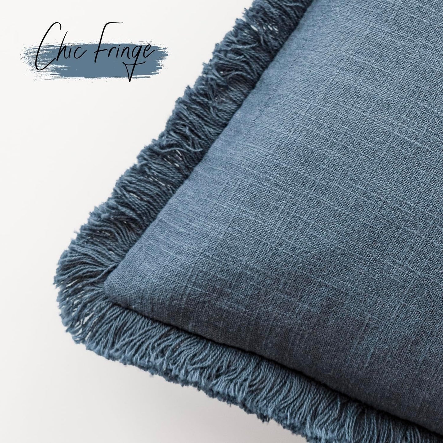 Foindtower Set of 2 Decorative Linen Fringe Lumbar Throw Pillow Covers Farmhouse Cushion Cover with Tassels Accent Pillowcase for Couch Sofa Bed Living Room Home Decor,12×24 Inch,Dark Blue