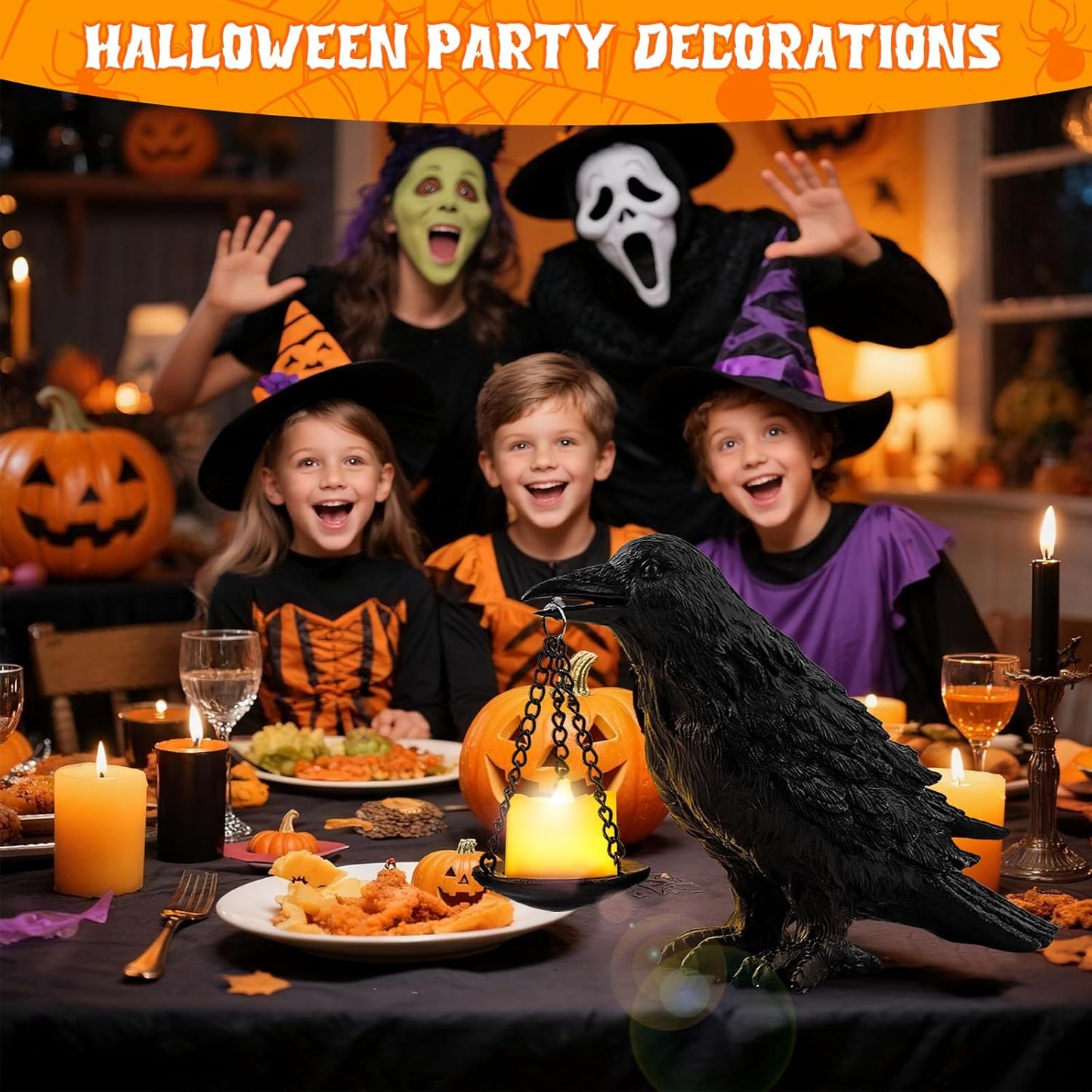 Gothic Home Decor Fake Crow Light Holder Halloween Decorations Indoor Raven Lamp Tealight Candle Holder Resin Statue Black