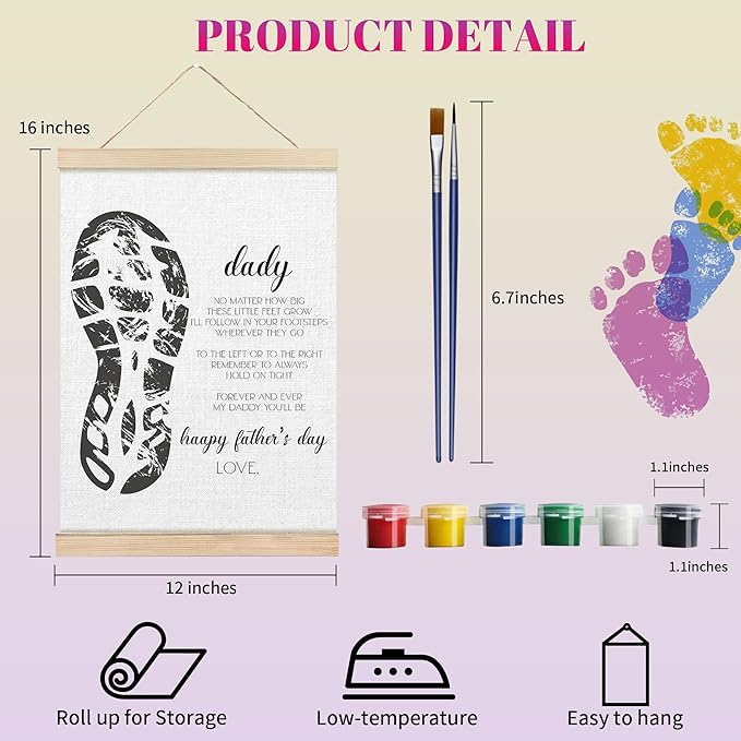 Fathers Day Footprint Art Kit – 12x16 inches Footprint Art Kit with Acrylic Paints – DIY Family Keepsake Craft, Father Daughter Activity, Father's Day Birthday Gifts Fit for Dad, Grandpa, BH05