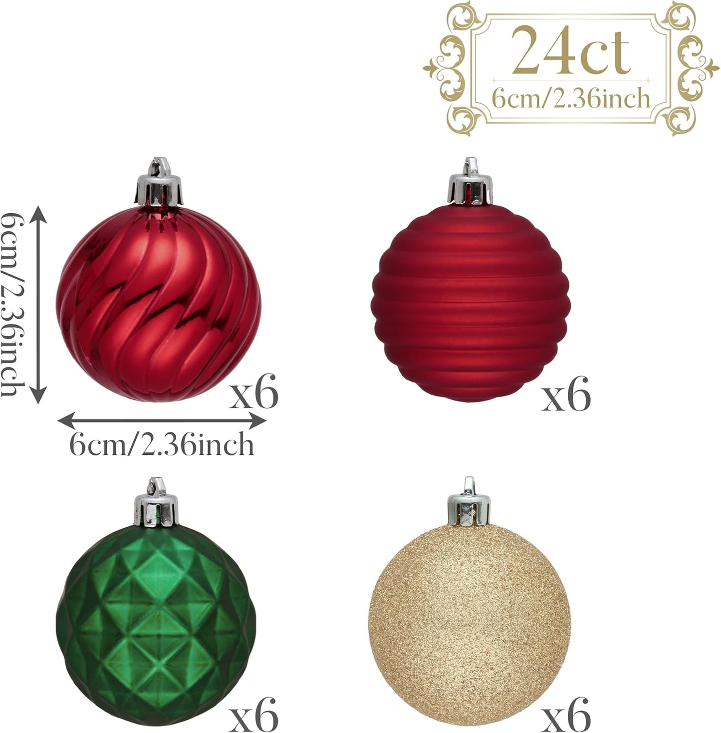 Valery Madelyn Christmas Ornaments Tree Decorations Set for Fall Halloween, 24ct Red Green Gold Shatterproof Ball Ornaments, 2.36" Hanging Ornament Bulk for Xmas Holiday Party Decor