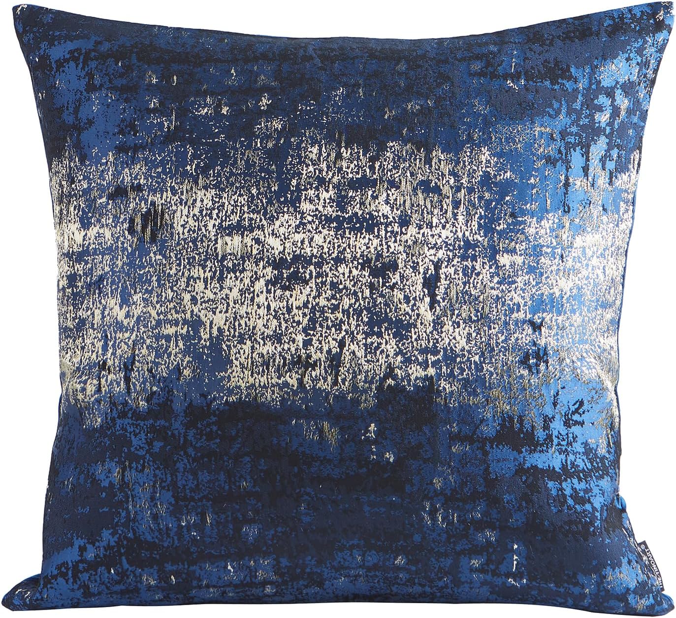 THE-TINOART Navy Gold Jacquard Pillow Cover 24x24 - Reversible Design with Gold Thread Embroidery, Luxury Velvet Back for Sofa & Bed Decor