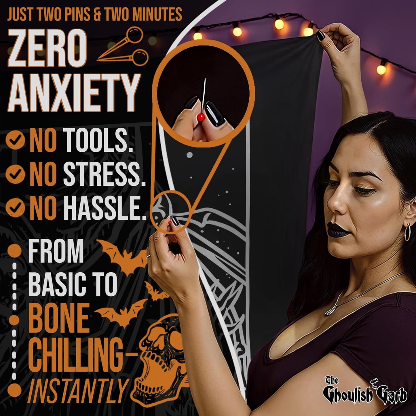 The Lovers Tarot Card Tapestry (Black & White) - Grim Reaper - Gothic Couple Halloween Home Decor Wall Hanging (80" x 68")