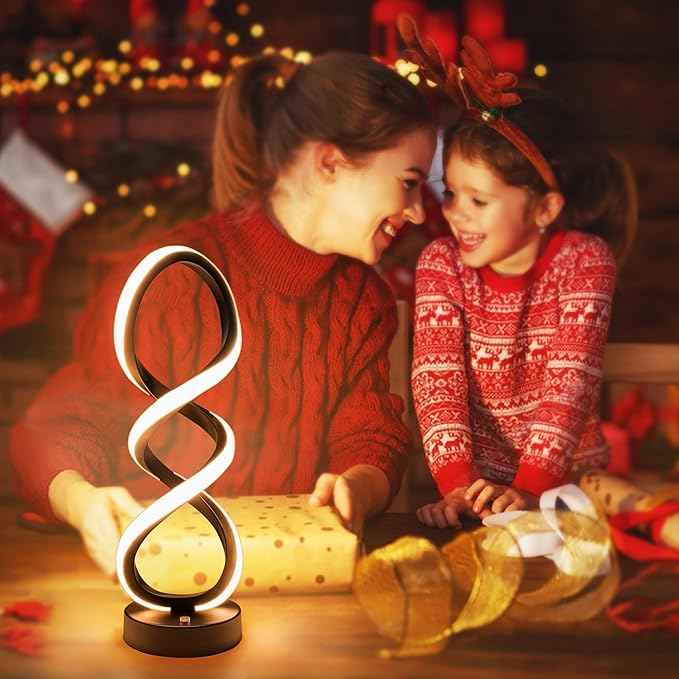 Modern Table Lamp, 7 Colors 10 Light Modes Spiral Design Table Lamp, Touch Dimmable Nightstand Lamp, Unique Bedside Lamp for Living Room, Bedroom, Cool Lamps, Black