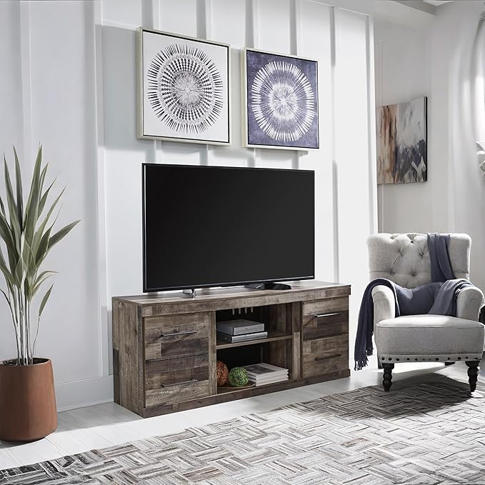 Signature Design by Ashley Derekson Casual TV Stand with Fireplace Option, Fits TVs up to 63", Gray