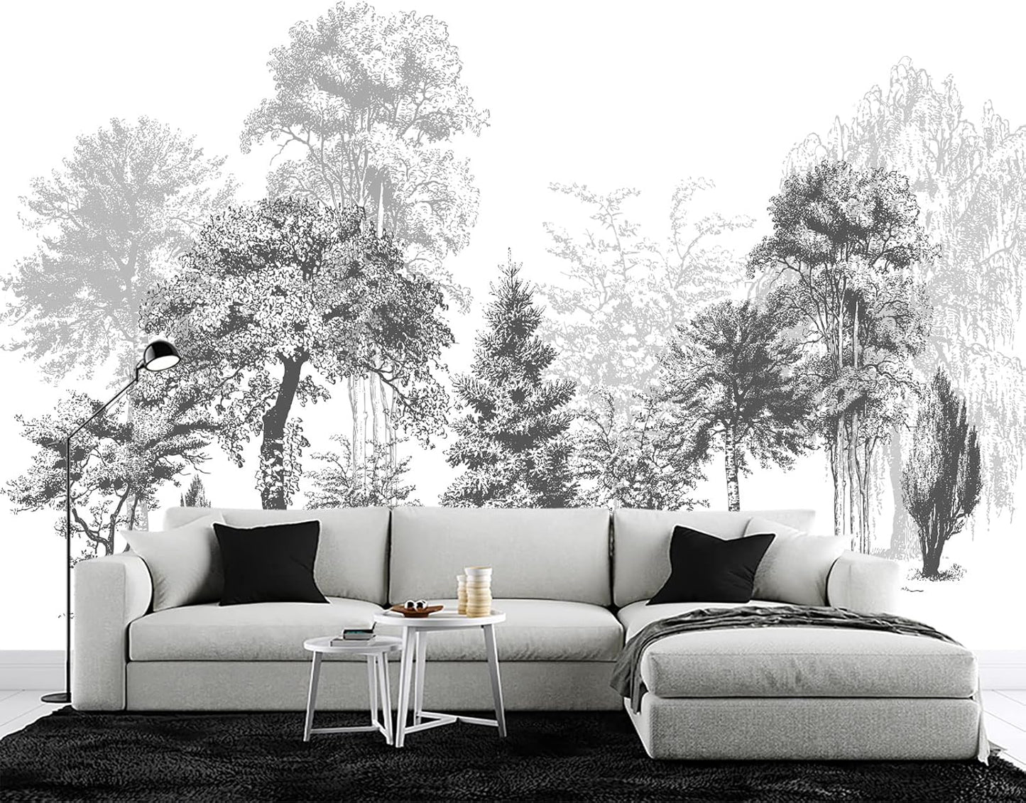 Black and White Oil Painting Forest Wall Mural Wallpaper for Bedroom 178" x 117"