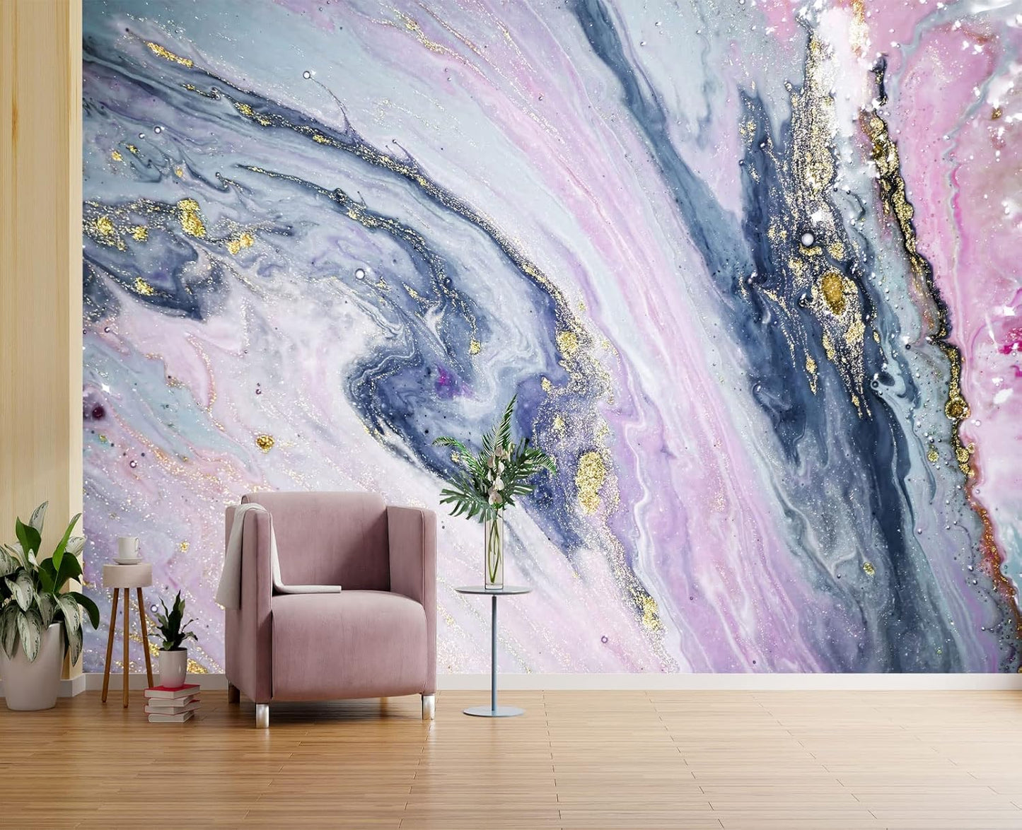 Gilding Marble Pink Wall Mural Wallpaper for Bedroom 103" x 69"