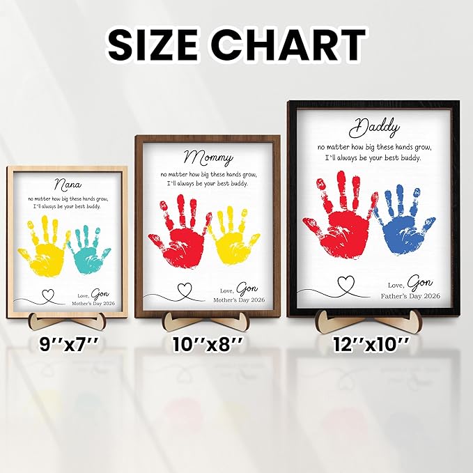 Personalized Handprint Wooden Sign for Mom Dad Grandma Nana, DIY Kids Handprint Frame with Paints, Art Craft Family Keepsake, Mothers Fathers Day Birthday Gift for New Parents, Friends, Home Decor