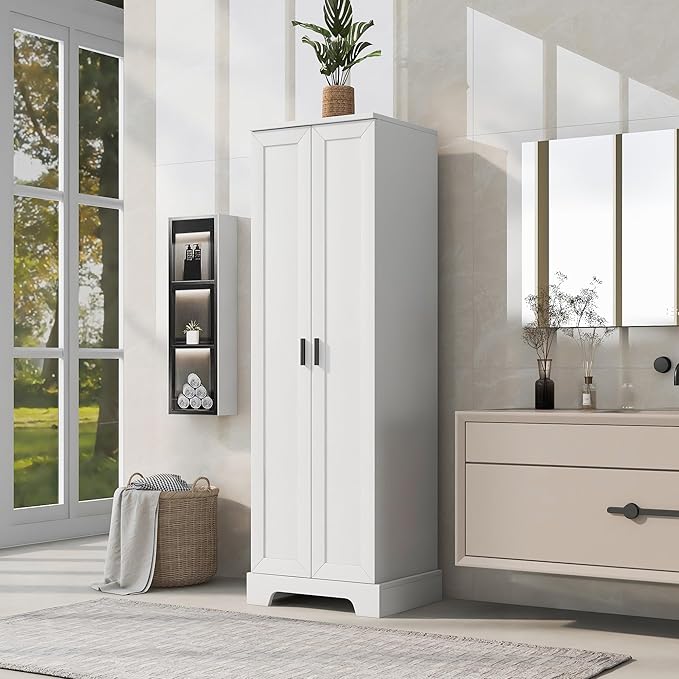 Favfurish 70" Tall Bathroom Storage Cabinet with Doors,Modern Linen Cabinets w/Adjustable Shelves & Anti-Tipping Device,Easy Assembly,Freestanding Organizer for Dining Room,Kitchen,Office,White