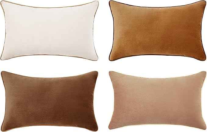 MONDAY MOOSE Decorative Throw Pillow Covers Cushion Cases, Set of 4 Soft Velvet Modern Double-Sided Designs, Mix and Match for Home Decor, Pillow Inserts Not Included (12x20 inch, Brown/Beige)