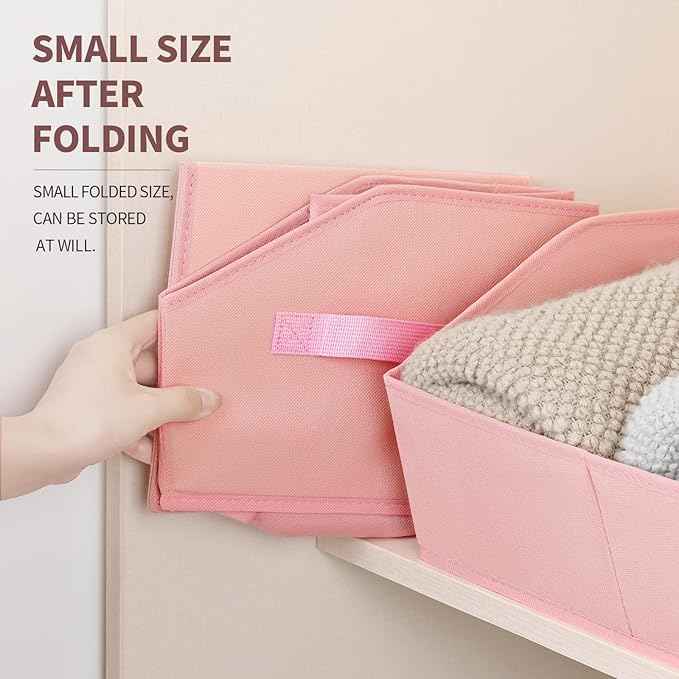 Storage Bins for Shelves - Large Trapezoid Closet Shelf Organizer, Fabric Organization Bins with Handles, Storage Baskets for Clothes, Towel, Purse, 4 Pack, Pink