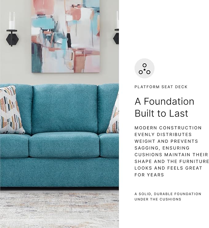 Signature Design by Ashley Keerwick Scandinavian Sofa with 4 Toss Pillows, Blue