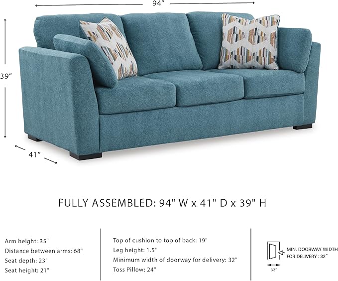 Signature Design by Ashley Keerwick Scandinavian Sofa with 4 Toss Pillows, Blue