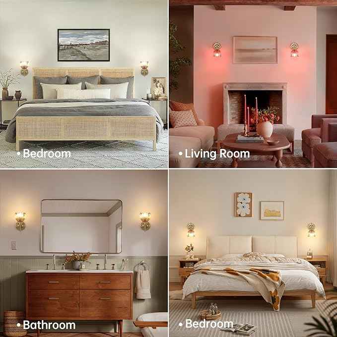 Vintage Battery Operated Wall Sconce Set of 2, 5000mAh Rechargeable Wall Light, Indoor Battery Powered Wall Lamp for Bedside Bedroom Living Room, Tulip Amber