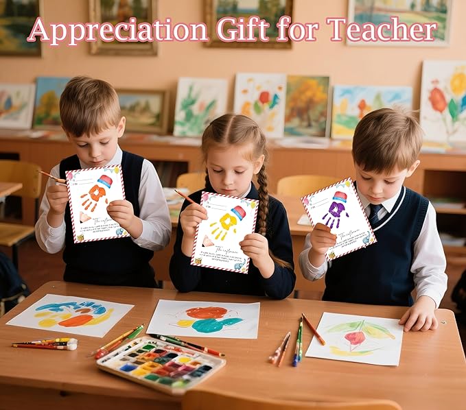 Handprint Kit for Teacher Appreciation Gifts, 10 Bulk Personalized Teacher Appreciation Cards, 8.5x11 Inch DIY Art Handprint Keepsake end of Year Gifts for Day Care Graduation or Back to School