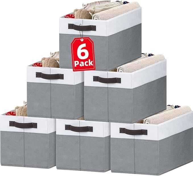 Criusia Closet Organizers and Storage Baskets - 6 Pack Shelf Organizer Bins with Handles - Clothes Storage Bins for Bedroom Nursery Home Closet Organization - Blanket Toy Storage Organizer