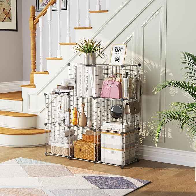 C&AHOME Wire Cube Storage, 8 - Cube Organizer Metal C Grids, Modular Shelves Units, Closet Organizer, Ideal for Home, Office, Living Room, 24.8" L x 12.4" W x 48.4" H, Silver Gray UWCS3008G