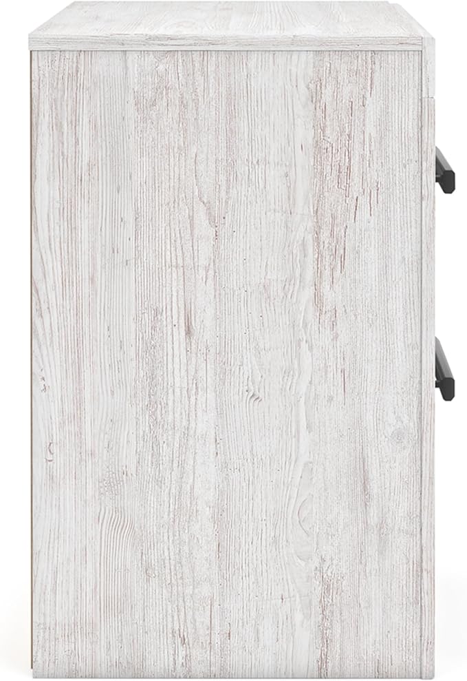 Signature Design by Ashley Cayboni Casual Nightstand with Framed Front and Pilasters, 2 Storage Drawers, Large Black Handles, Wood, 24.37" High, White