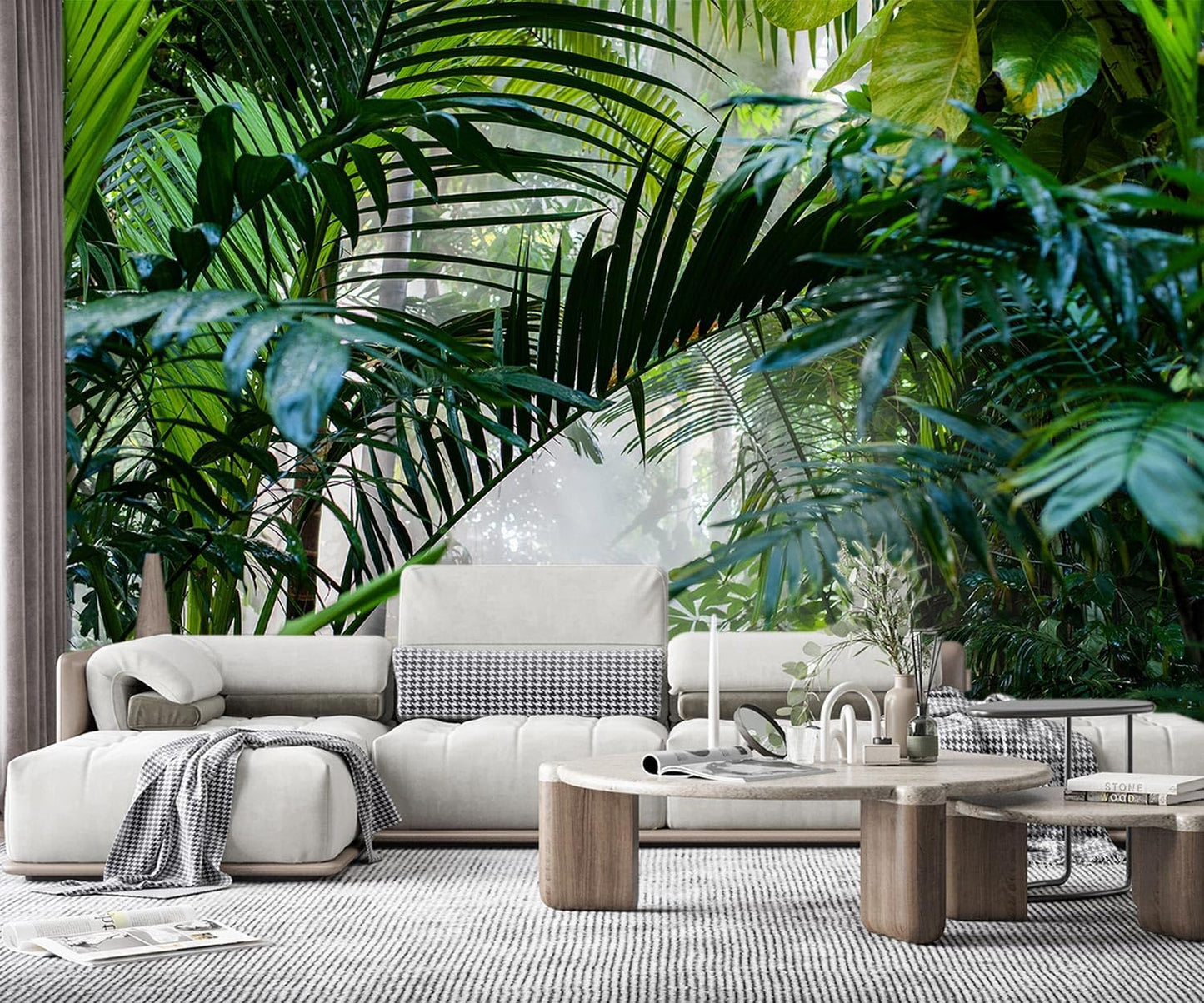 -Rainforest Leaves Fabric Wallpaper Green Trees Mural Bedroom 100" x 65" (Not Peel and Stick)