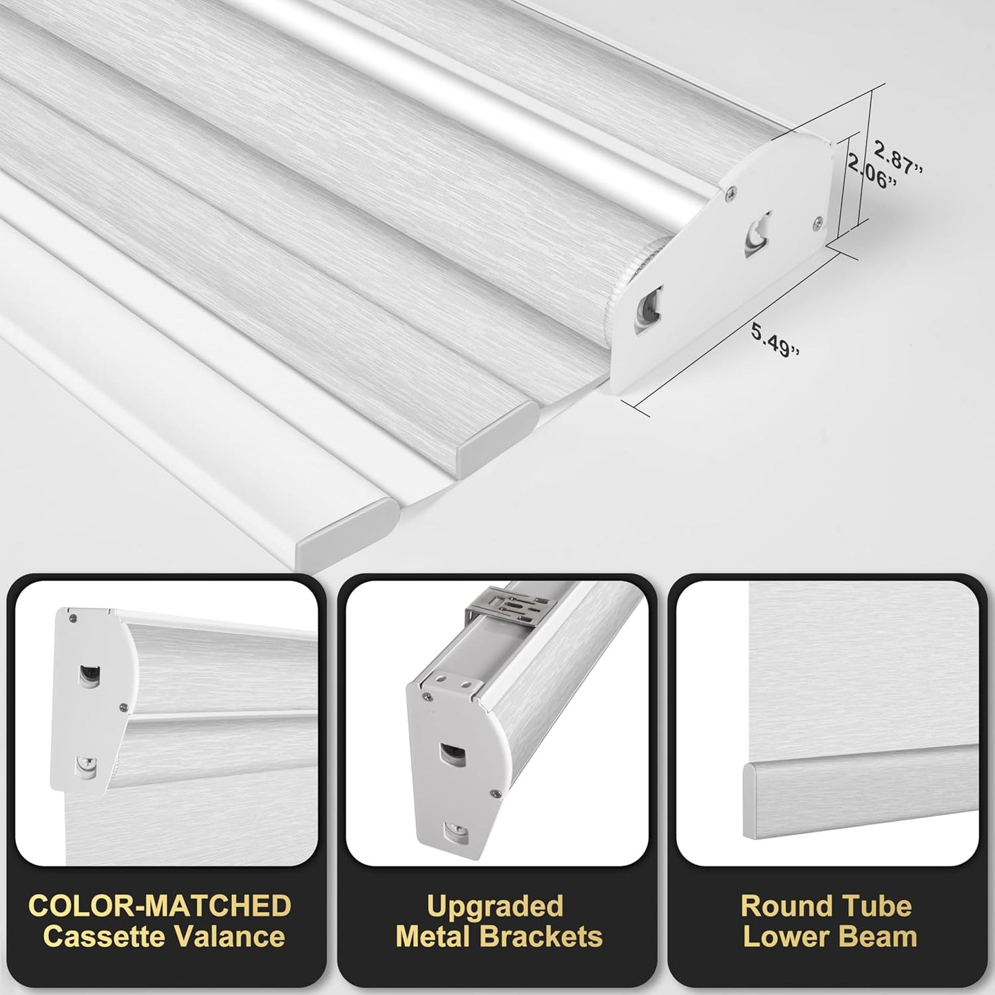 BERISSA Cordless Dual Roller Shades With Cassette Valance, Blackout and Light Filtering, Day and Night for Home Office Door - Striped Jacquard White, 36 W x 36" H