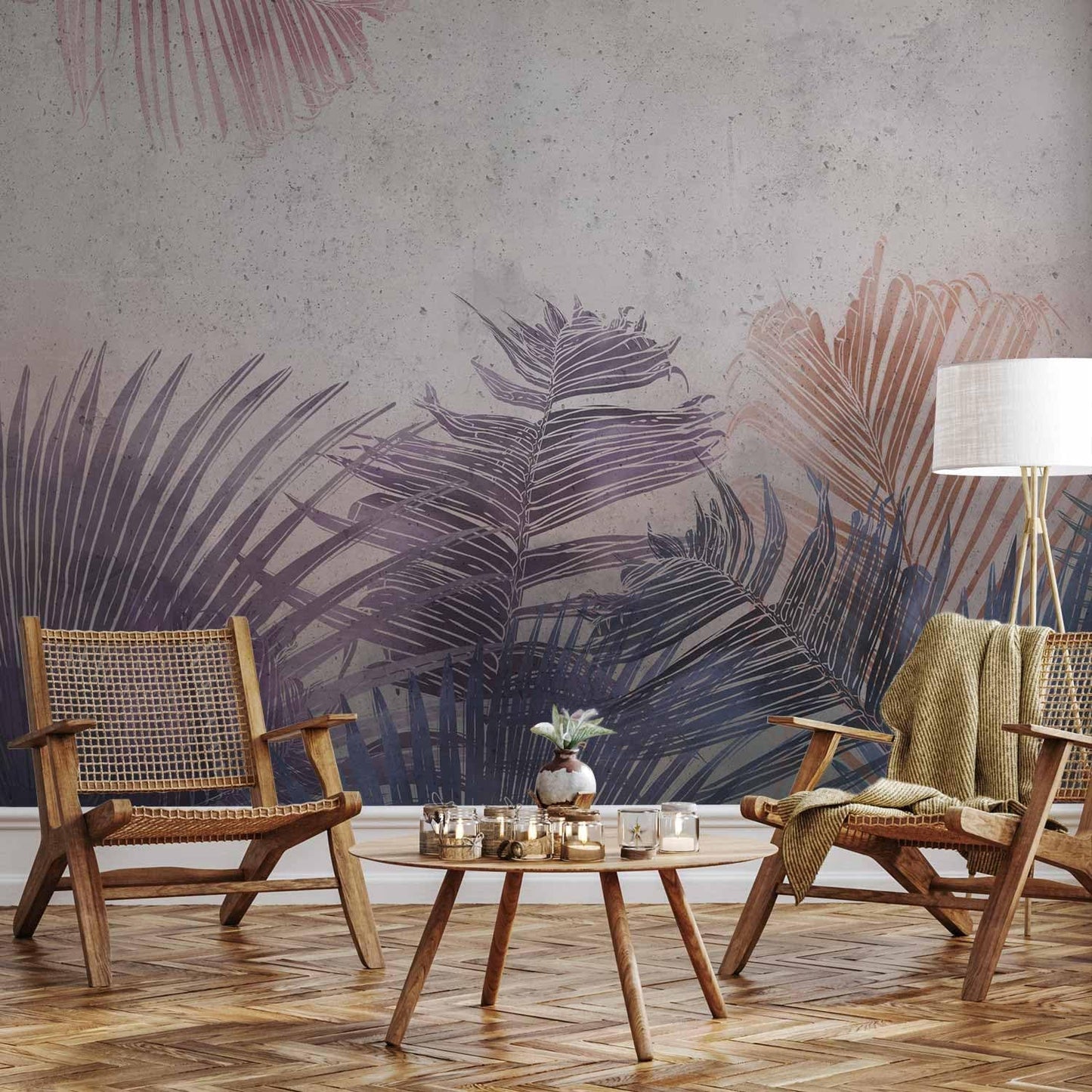 artgeist Premium Wall Mural Jungle 79x55 in - XXL Non-Woven Wallpaper Fleece Wall Decor Photo Print Picture Image Design Leaves Botanical Nature Purple Grey b-A-0827-a-a