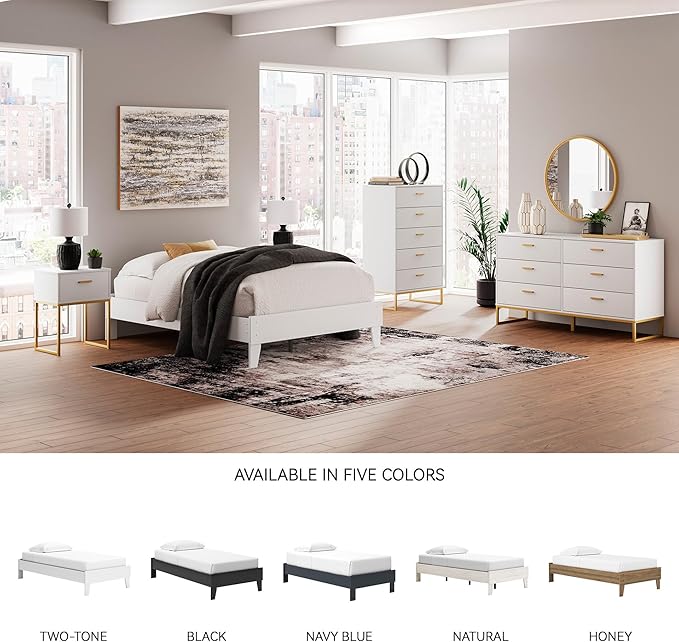 Signature Design by Ashley Socalle Coastal Twin Platform Bed with Metal Slats, No Box Spring Needed, White