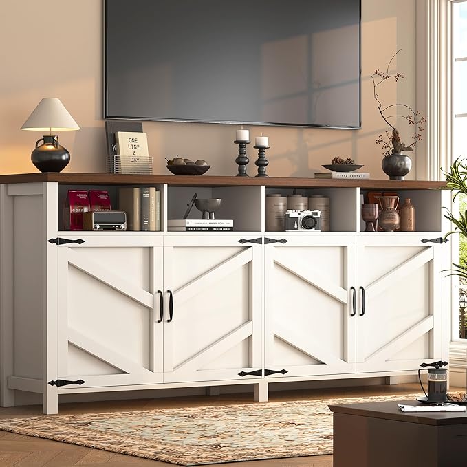 63'' Buffet Sideboard with Storage Farmhouse with 4 Doors, Large Kitchen Storage Cabinet Wood Coffee Bar Cabinet Buffet Table with Shelves for Kitchen, Dining Room, Entryway