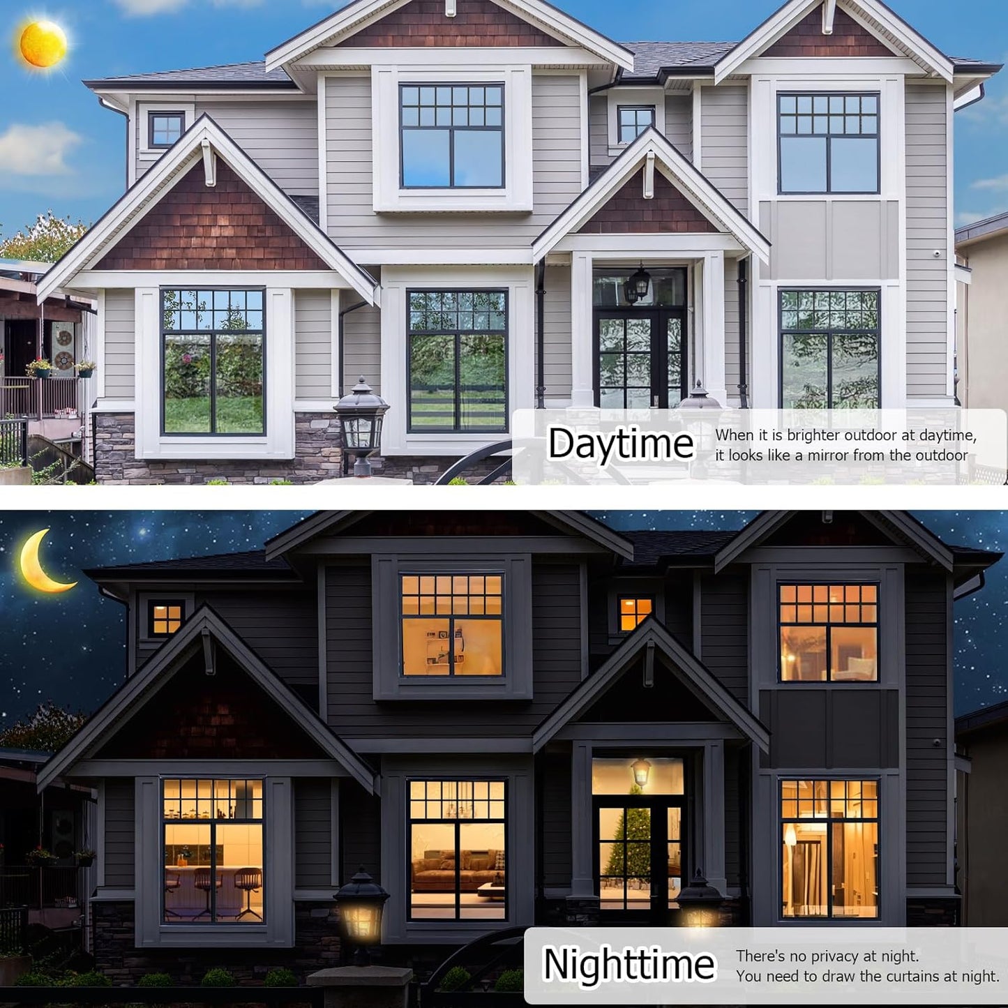 HIDBEA One Way Privacy Window Film, Daytime Privacy Sun Blocking Anti UV Reflective Window Film Heat Control Static Cling Window Tint Film for Home and Office, Silver, 23.6 x 78.7 Inch